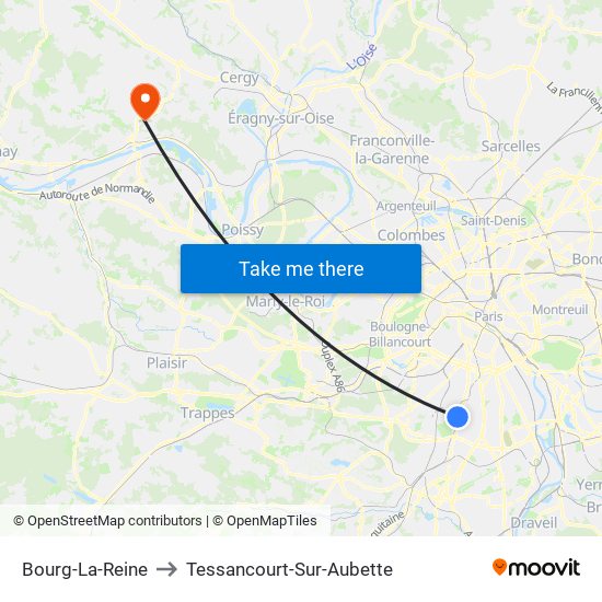 Bourg-La-Reine to Tessancourt-Sur-Aubette map
