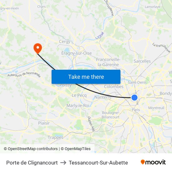 Porte de Clignancourt to Tessancourt-Sur-Aubette map