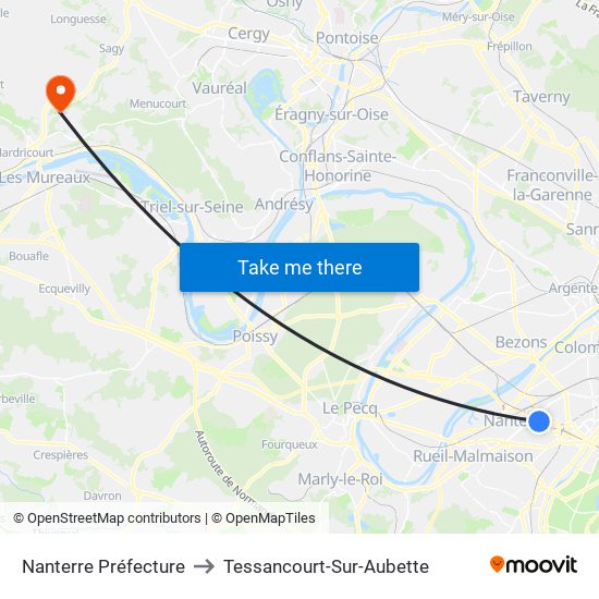 Nanterre Préfecture to Tessancourt-Sur-Aubette map