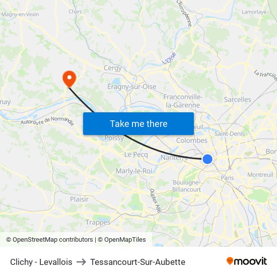 Clichy - Levallois to Tessancourt-Sur-Aubette map