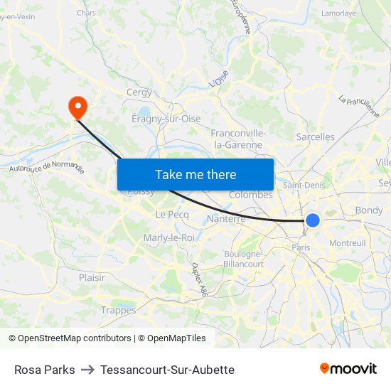 Rosa Parks to Tessancourt-Sur-Aubette map