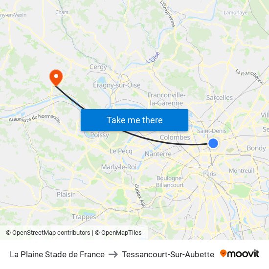 La Plaine Stade de France to Tessancourt-Sur-Aubette map