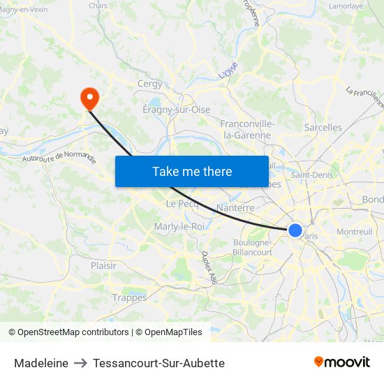 Madeleine to Tessancourt-Sur-Aubette map