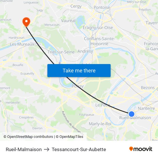 Rueil-Malmaison to Tessancourt-Sur-Aubette map