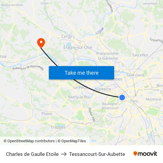 Charles de Gaulle Etoile to Tessancourt-Sur-Aubette map