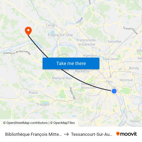 Bibliothèque François Mitterrand to Tessancourt-Sur-Aubette map