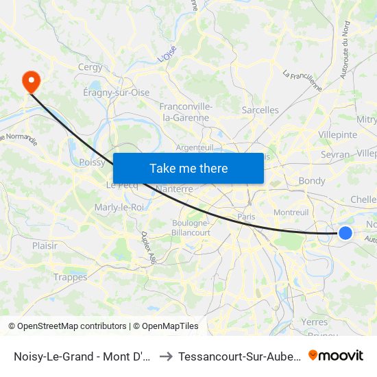 Noisy-Le-Grand - Mont D'Est to Tessancourt-Sur-Aubette map