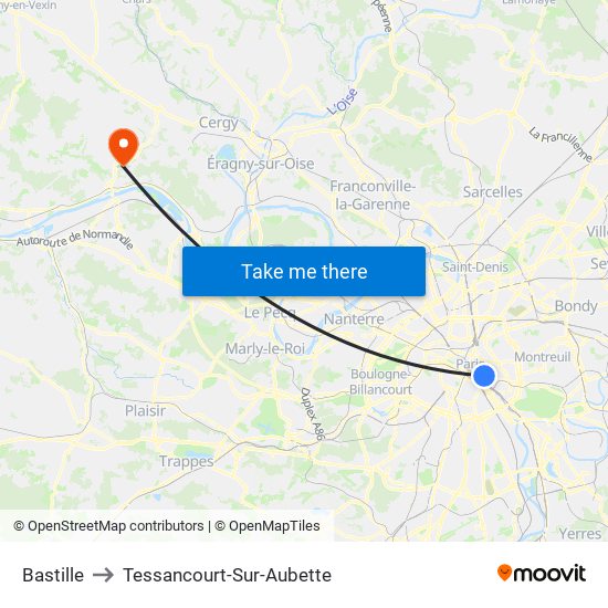 Bastille to Tessancourt-Sur-Aubette map