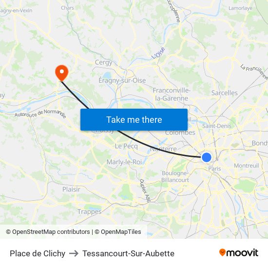 Place de Clichy to Tessancourt-Sur-Aubette map