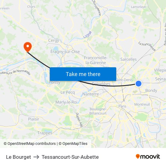 Le Bourget to Tessancourt-Sur-Aubette map