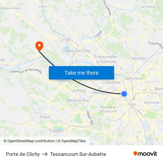 Porte de Clichy to Tessancourt-Sur-Aubette map
