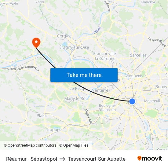 Réaumur - Sébastopol to Tessancourt-Sur-Aubette map