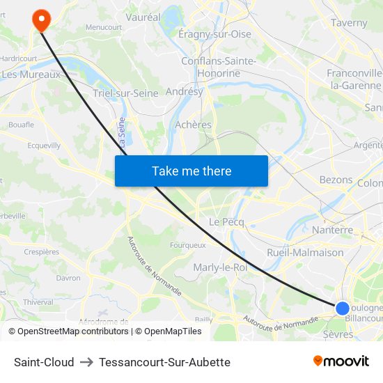 Saint-Cloud to Tessancourt-Sur-Aubette map