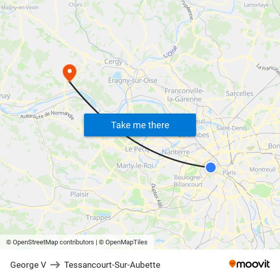 George V to Tessancourt-Sur-Aubette map