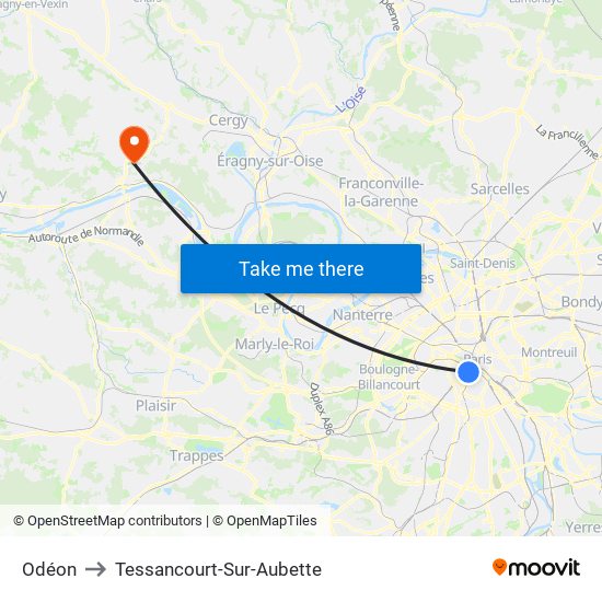 Odéon to Tessancourt-Sur-Aubette map