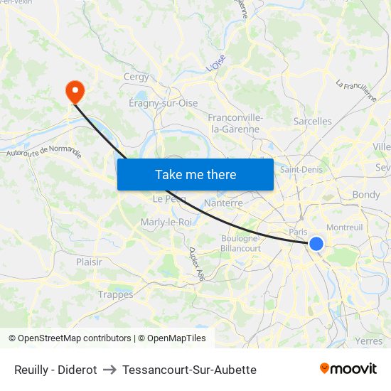 Reuilly - Diderot to Tessancourt-Sur-Aubette map