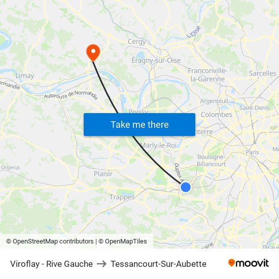 Viroflay - Rive Gauche to Tessancourt-Sur-Aubette map