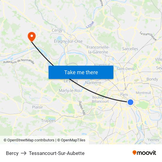 Bercy to Tessancourt-Sur-Aubette map