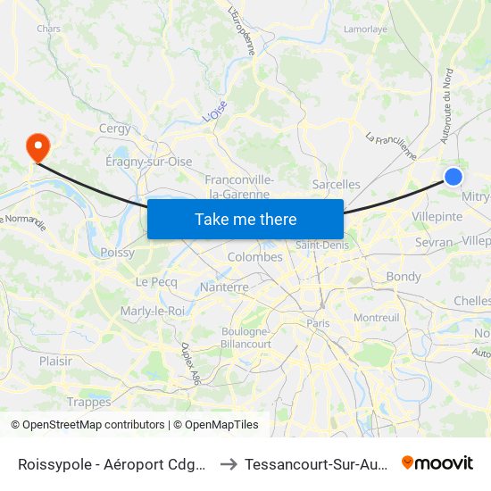 Roissypole - Aéroport Cdg1 (D3) to Tessancourt-Sur-Aubette map