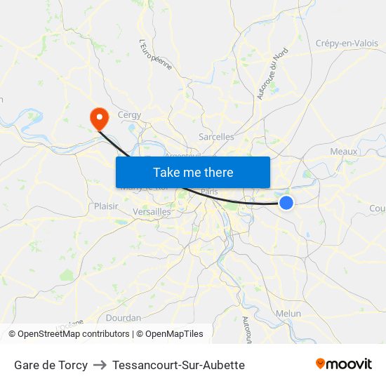 Gare de Torcy to Tessancourt-Sur-Aubette map