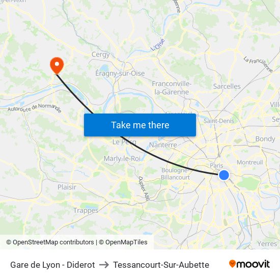 Gare de Lyon - Diderot to Tessancourt-Sur-Aubette map