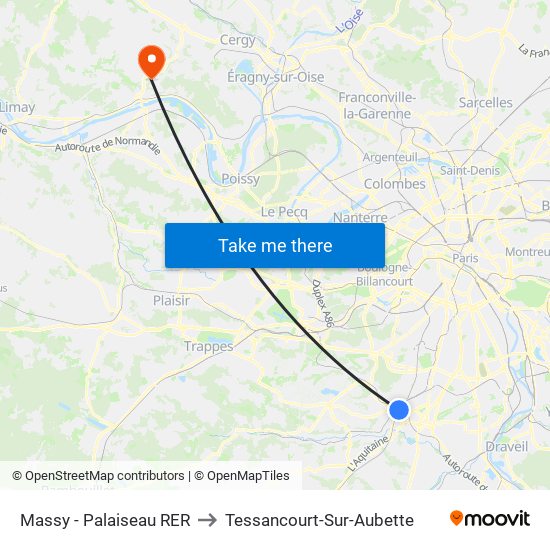 Massy - Palaiseau RER to Tessancourt-Sur-Aubette map