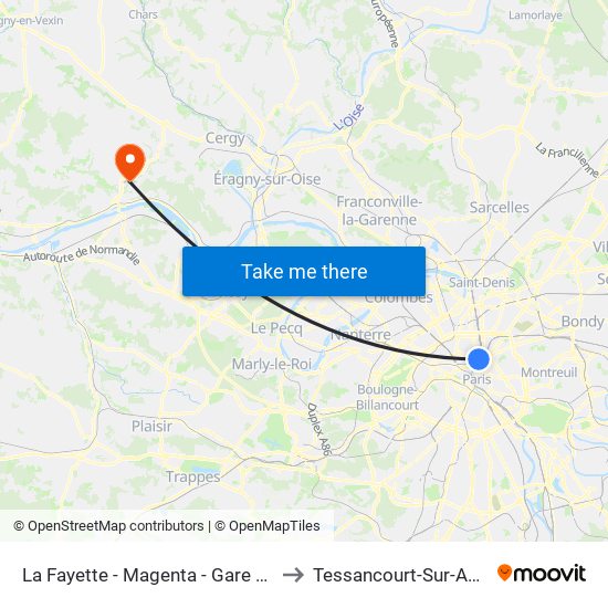 La Fayette - Magenta - Gare du Nord to Tessancourt-Sur-Aubette map