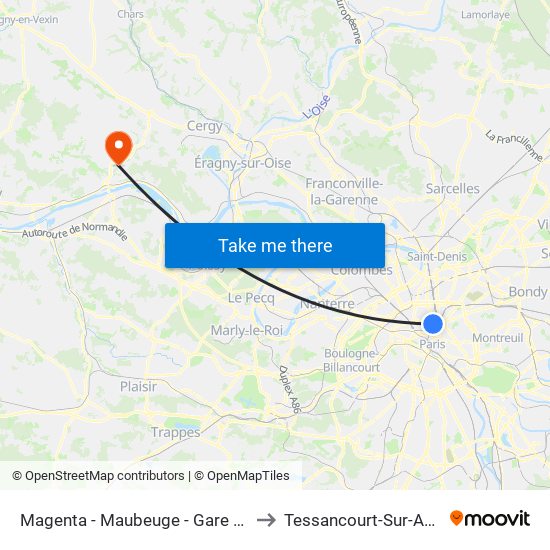 Magenta - Maubeuge - Gare du Nord to Tessancourt-Sur-Aubette map