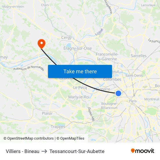 Villiers - Bineau to Tessancourt-Sur-Aubette map