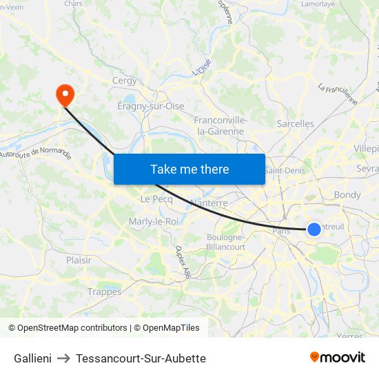 Gallieni to Tessancourt-Sur-Aubette map