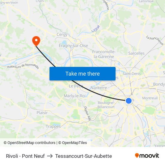 Rivoli - Pont Neuf to Tessancourt-Sur-Aubette map