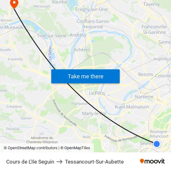 Cours de L'Ile Seguin to Tessancourt-Sur-Aubette map