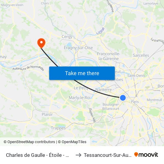 Charles de Gaulle - Étoile - Wagram to Tessancourt-Sur-Aubette map