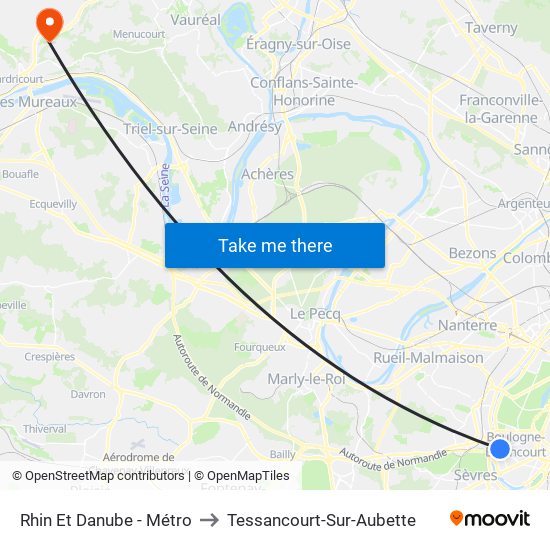 Rhin Et Danube - Métro to Tessancourt-Sur-Aubette map