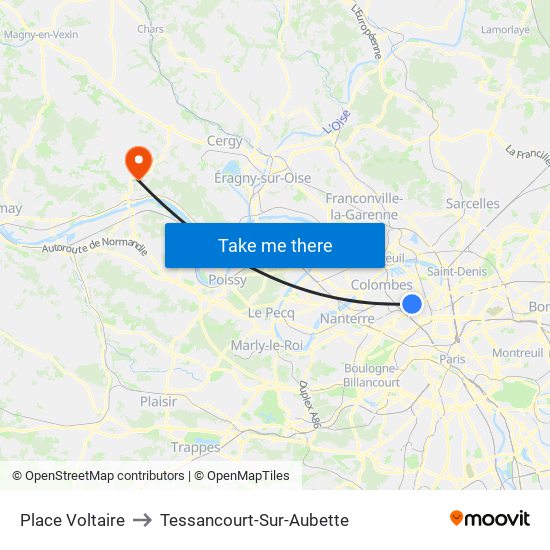 Place Voltaire to Tessancourt-Sur-Aubette map