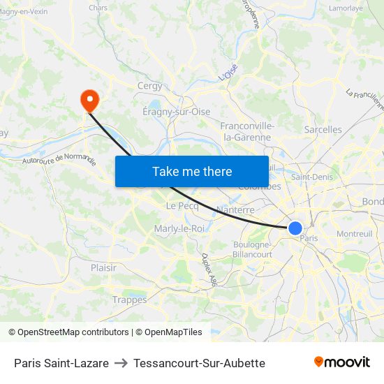Paris Saint-Lazare to Tessancourt-Sur-Aubette map