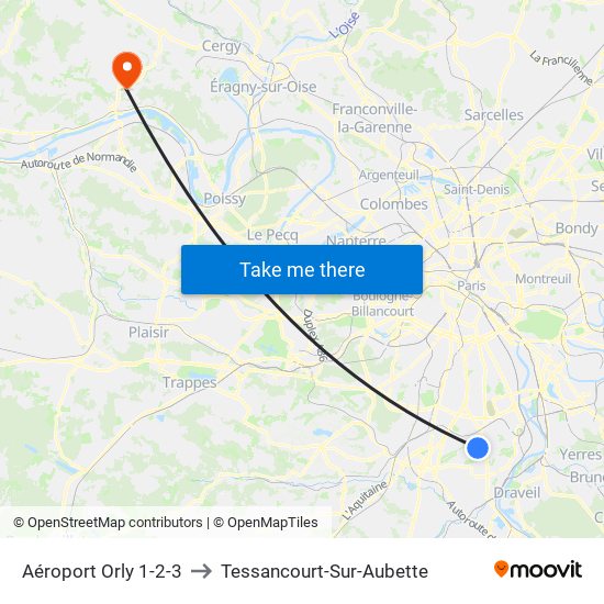 Aéroport Orly 1-2-3 to Tessancourt-Sur-Aubette map