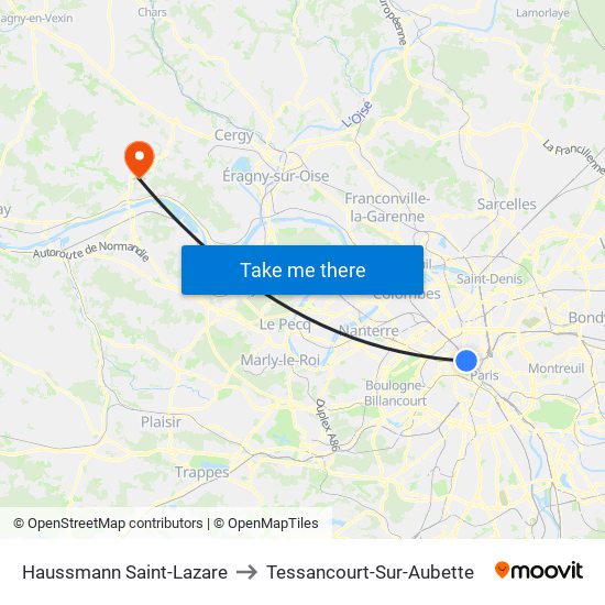 Haussmann Saint-Lazare to Tessancourt-Sur-Aubette map