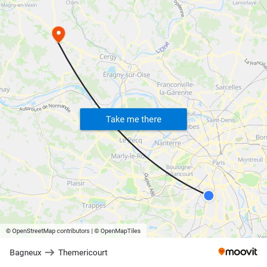 Bagneux to Themericourt map