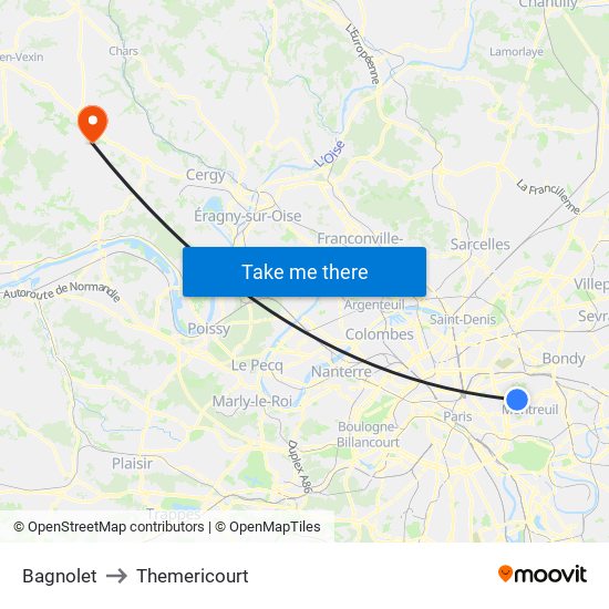 Bagnolet to Themericourt map