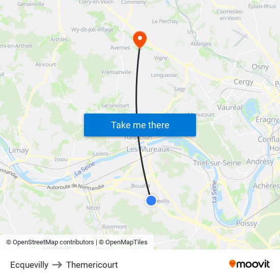 Ecquevilly to Themericourt map