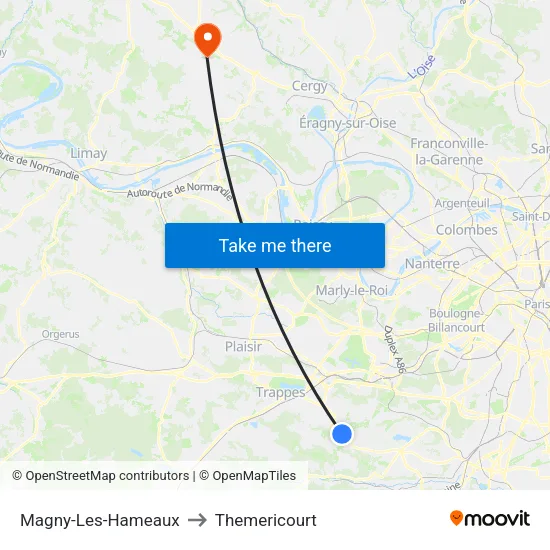 Magny-Les-Hameaux to Themericourt map