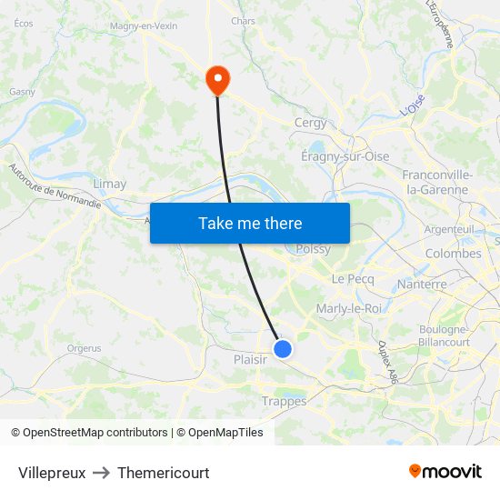 Villepreux to Themericourt map