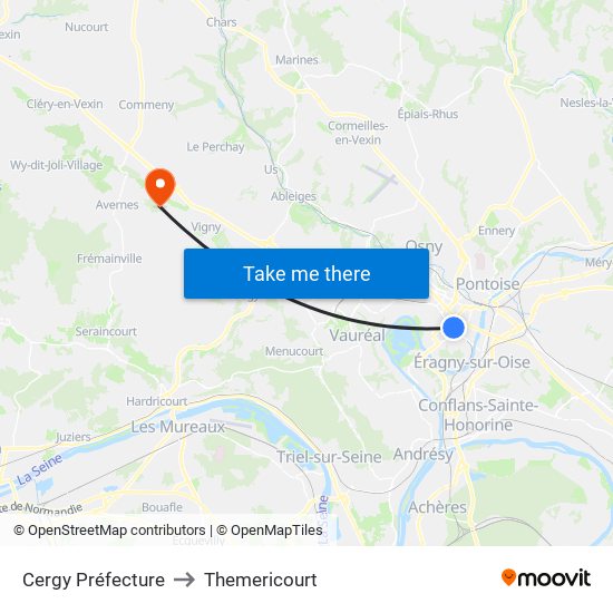 Cergy Préfecture to Themericourt map