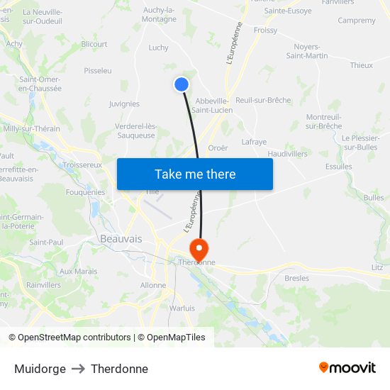 Muidorge to Therdonne map