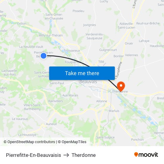 Pierrefitte-En-Beauvaisis to Therdonne map