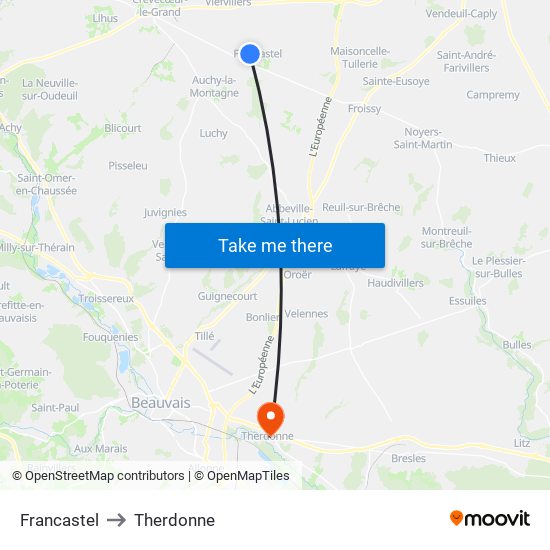 Francastel to Therdonne map