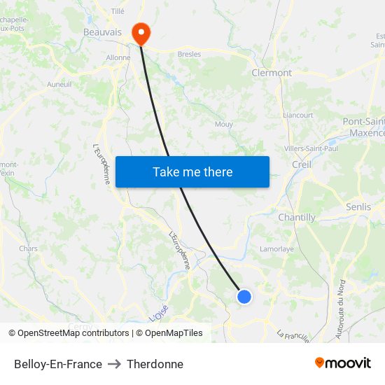 Belloy-En-France to Therdonne map