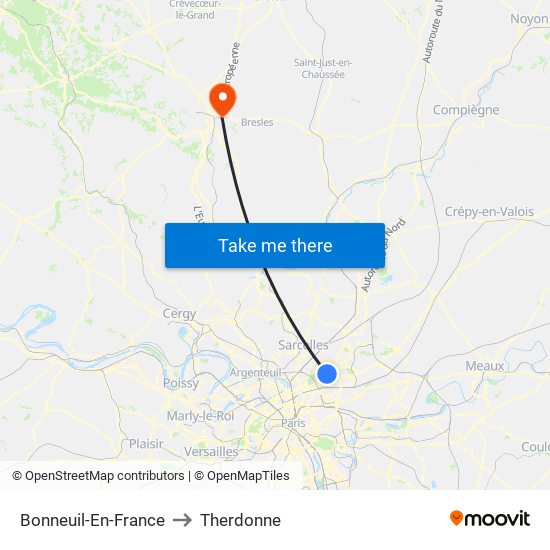 Bonneuil-En-France to Therdonne map