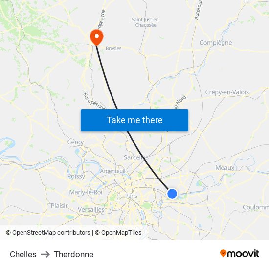 Chelles to Therdonne map